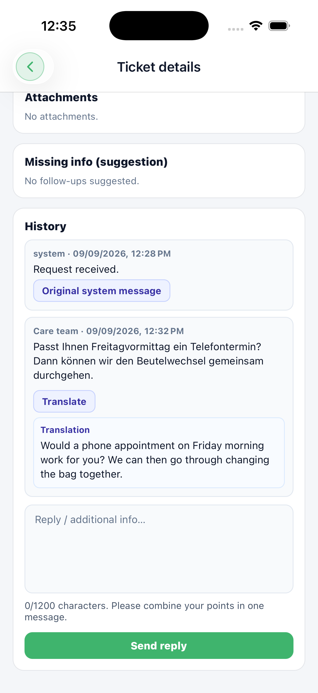 Deutsches Original und englische Übersetzung in der App.